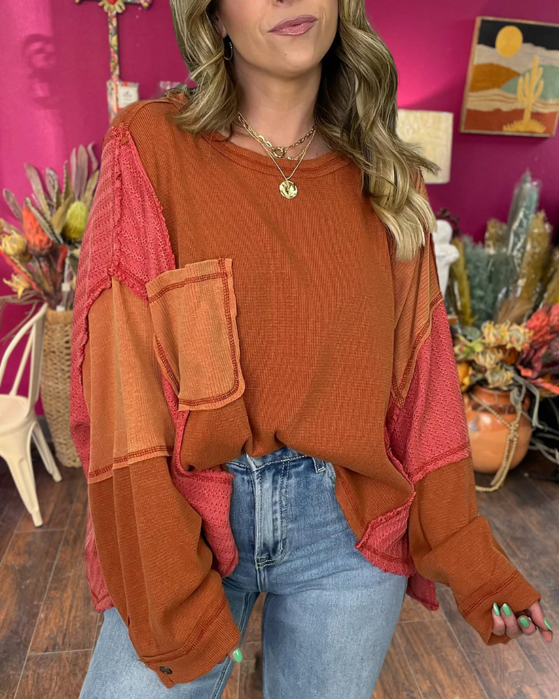 Cut and Sew Contrast Pocket Top