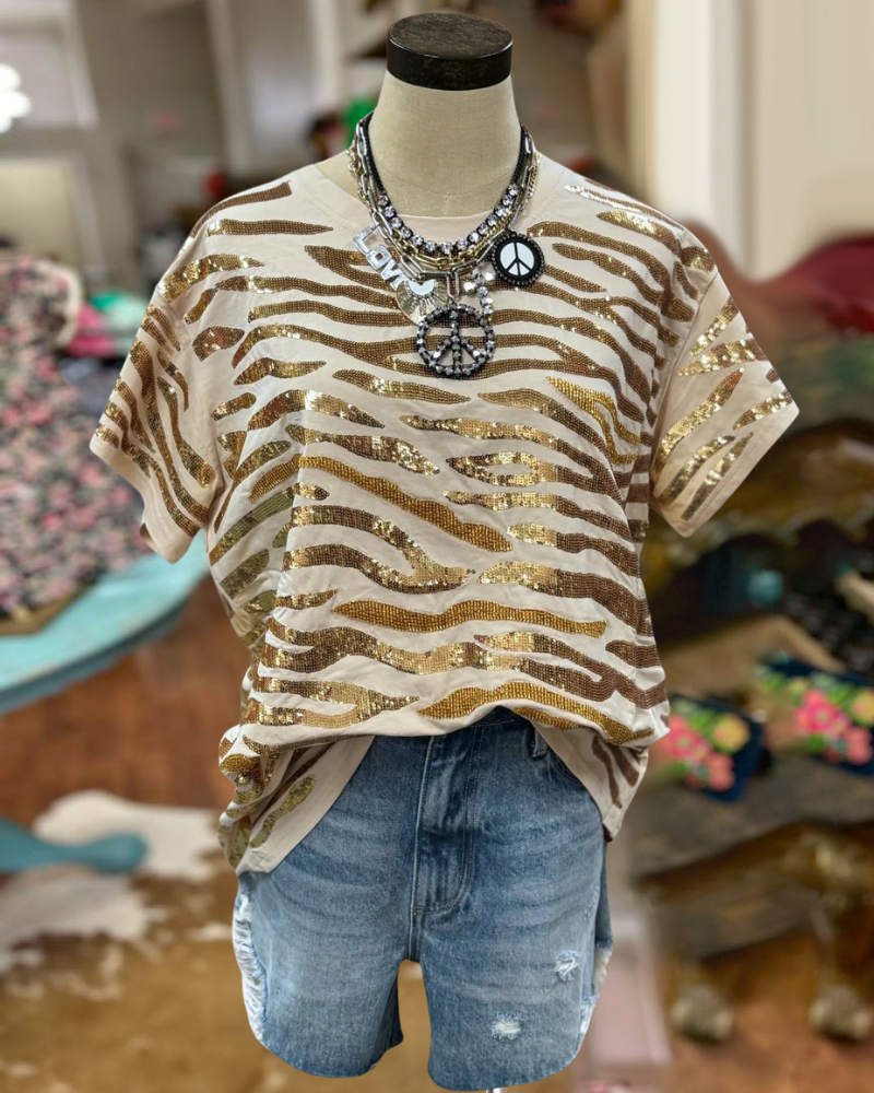 Shine Shine Sequin Tiger Tee