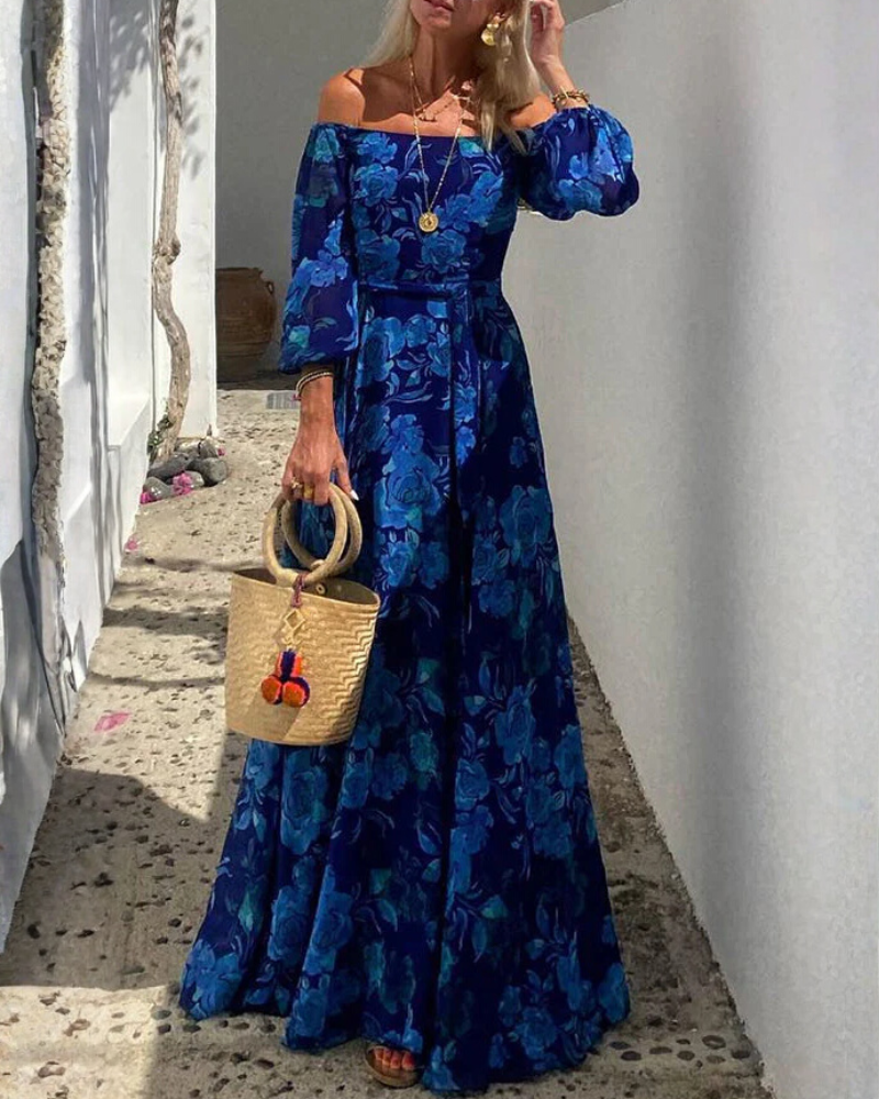 Floral Off-Shoulder Pleats Maxi Dress