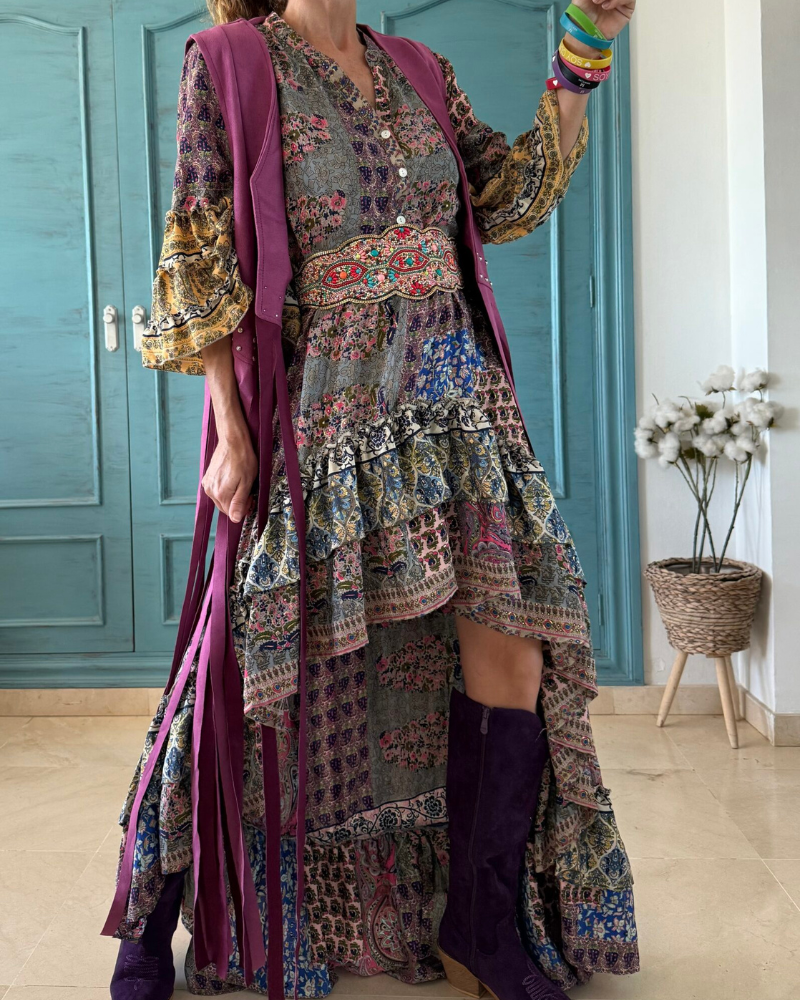 Bohemian Ruffled V-Neck Dress