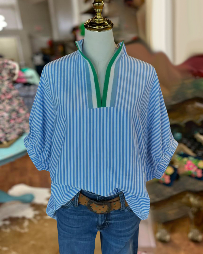 Oversized Striped Half Collar Top