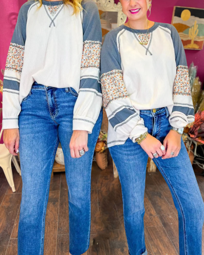 Floral Patchwork Sleeve Boho Top