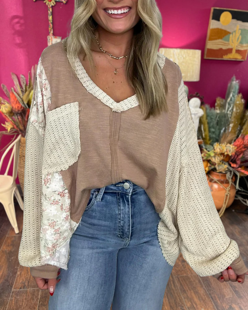 Floral Patch Ribbed Top