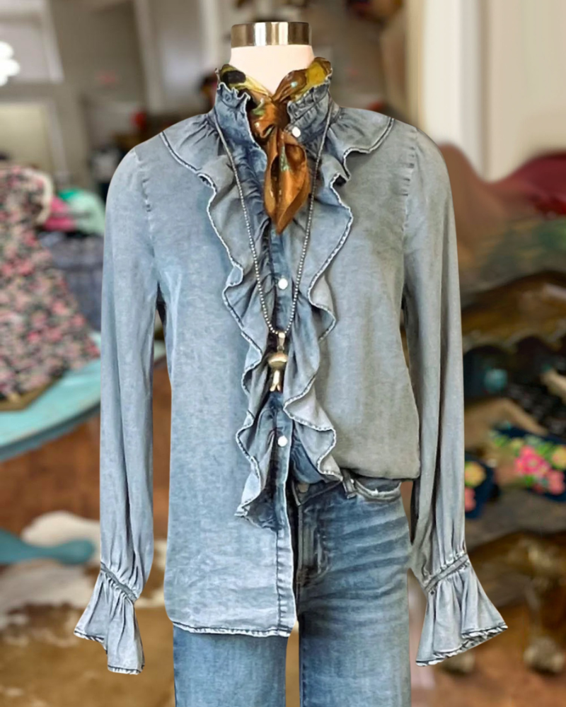 Ruffle Tencel Denim Shirt