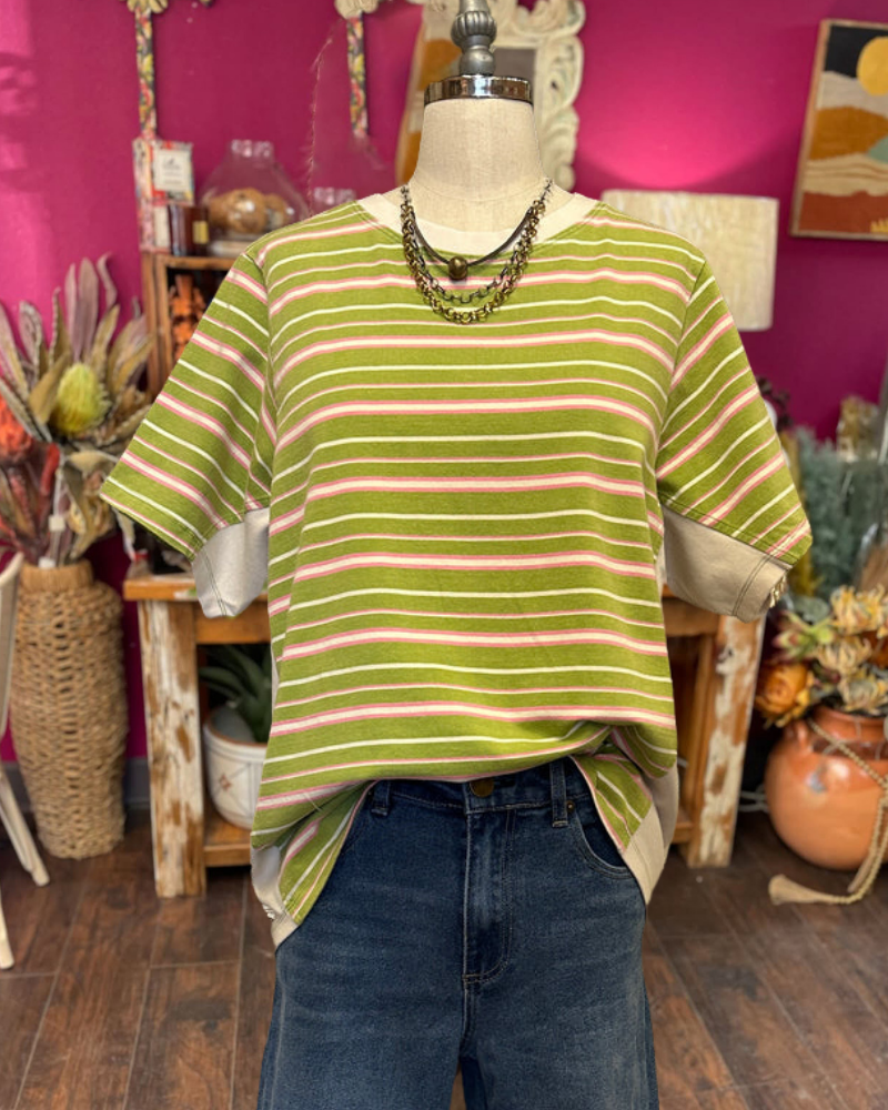 Bright Striped Round Neck T-Shirt
