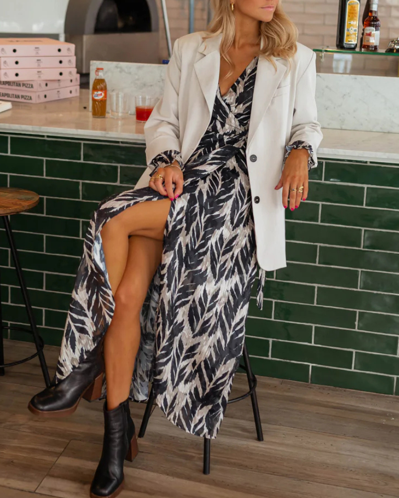 Elegant Slit V-Neck Midi Dress