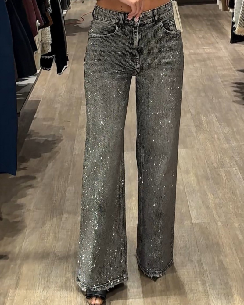 Retro Dazzling Wide-Leg Pants
