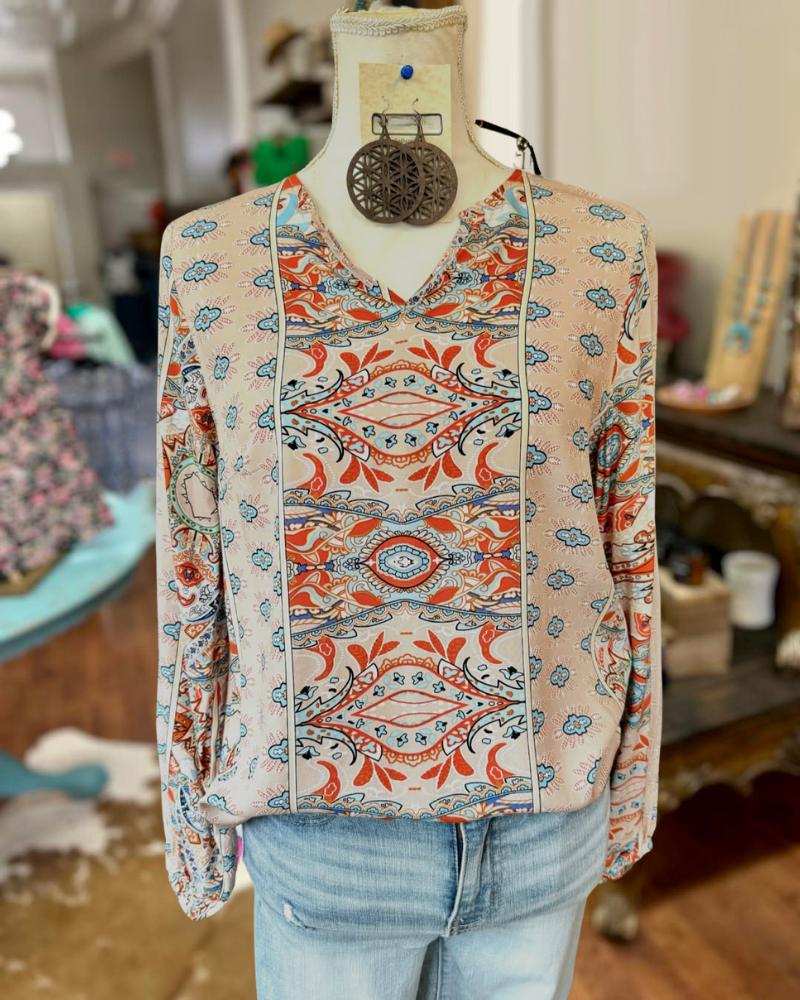 Ethnic Pattern Floral Symmetrical Top