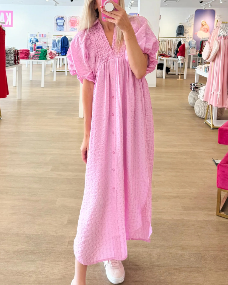 Unique Textured V-Neck Midi Dress