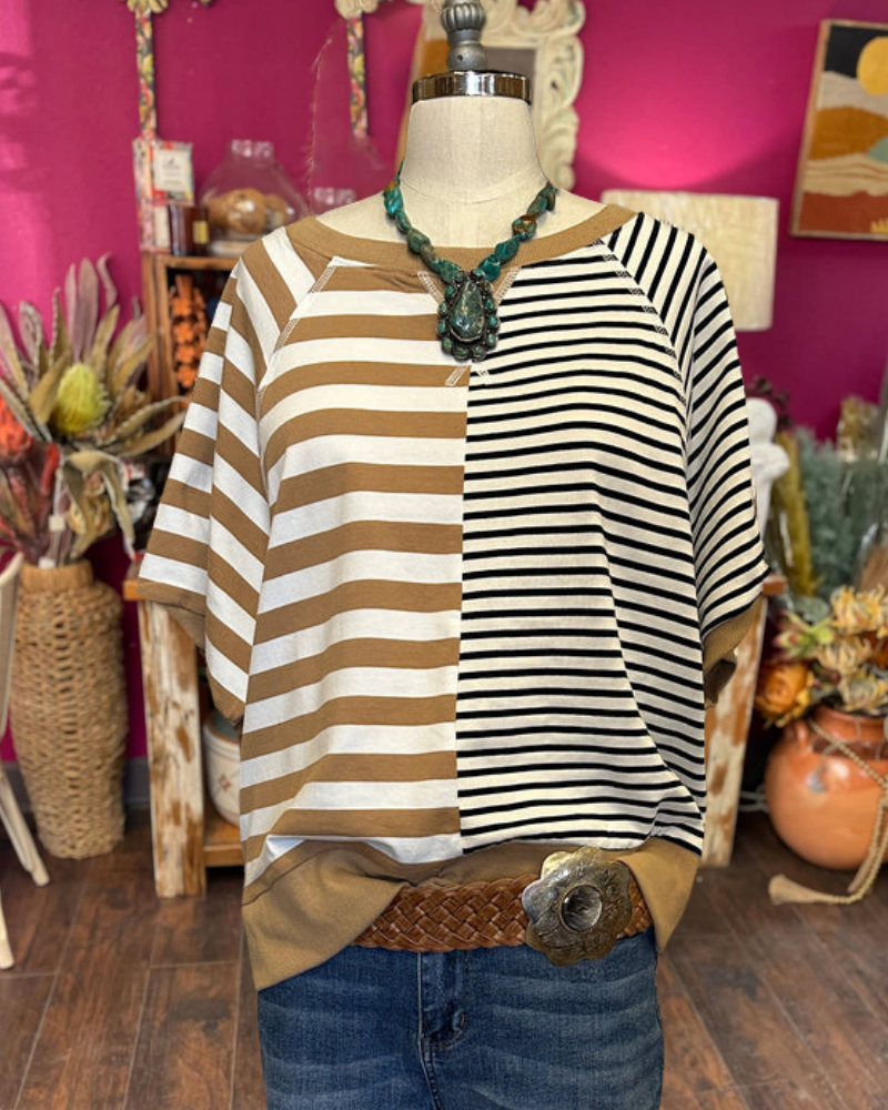 Unique Mixed Stripe Crew Neck Tee
