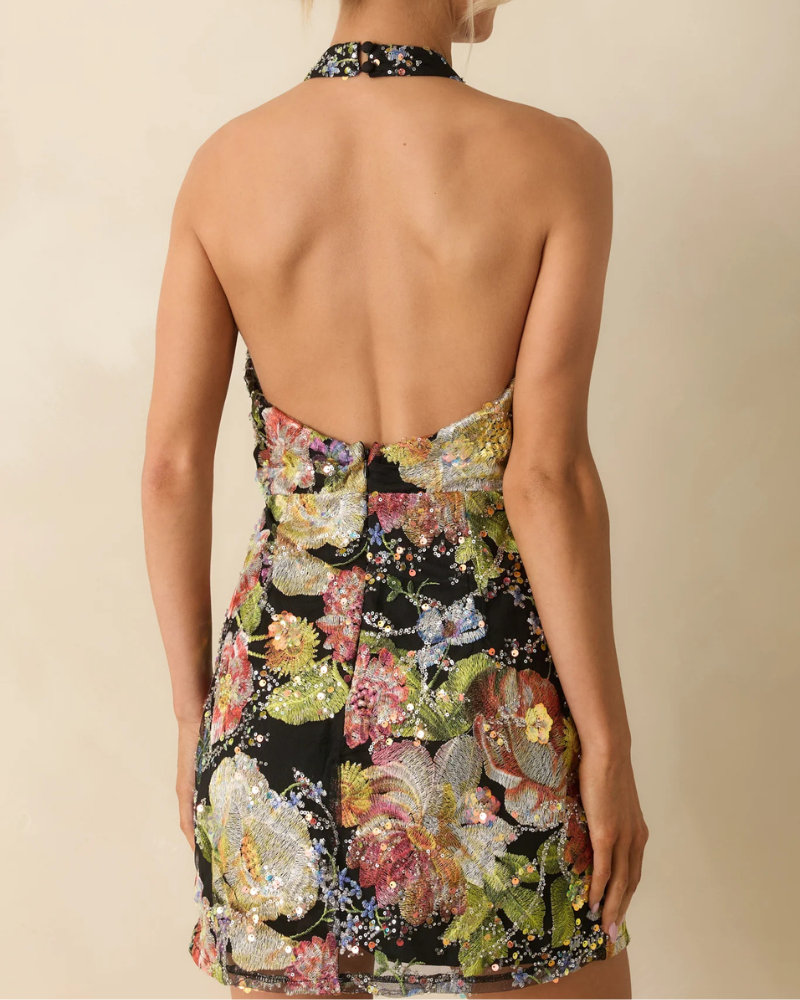Floral Backless Mini Dress
