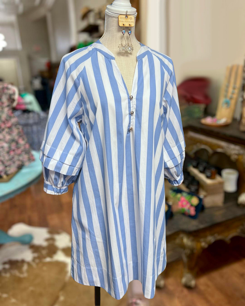 Sky Stripe Puff Sleeve Dress