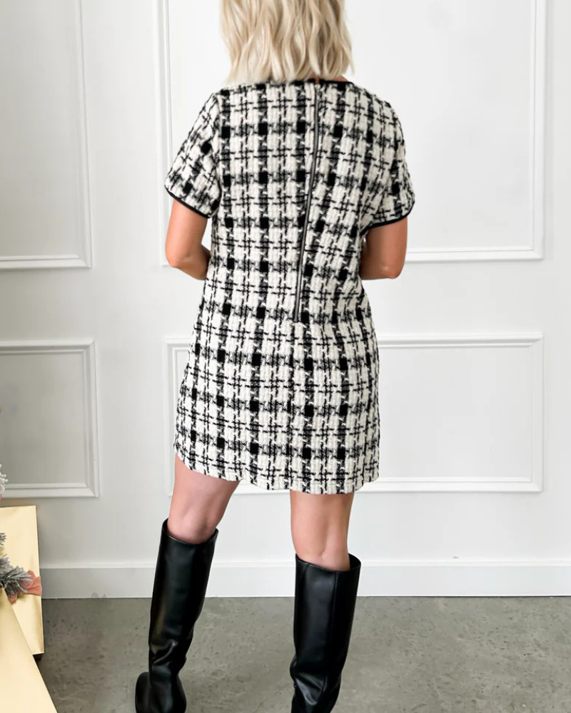 Plaid Bow Tweed Mini Dress