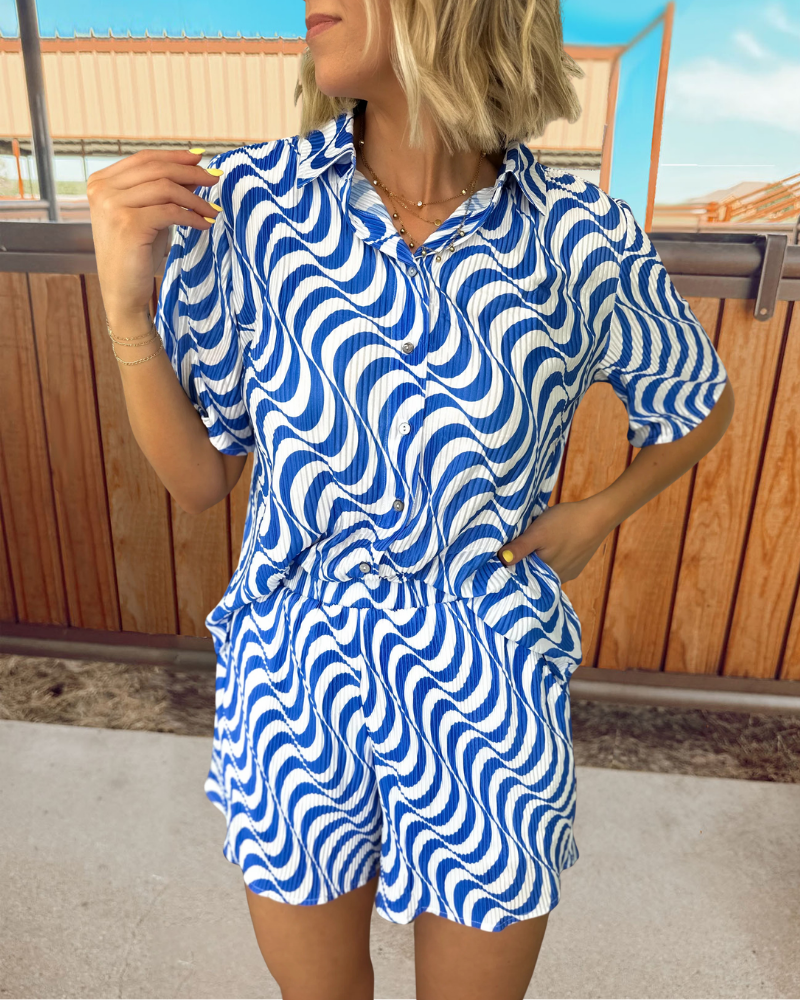 Wave Pleated Shorts Set