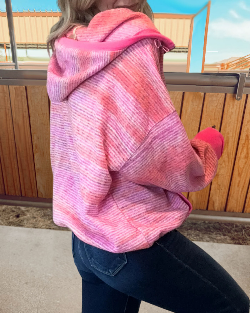 Striped Woolen Half-Zip Hoodie