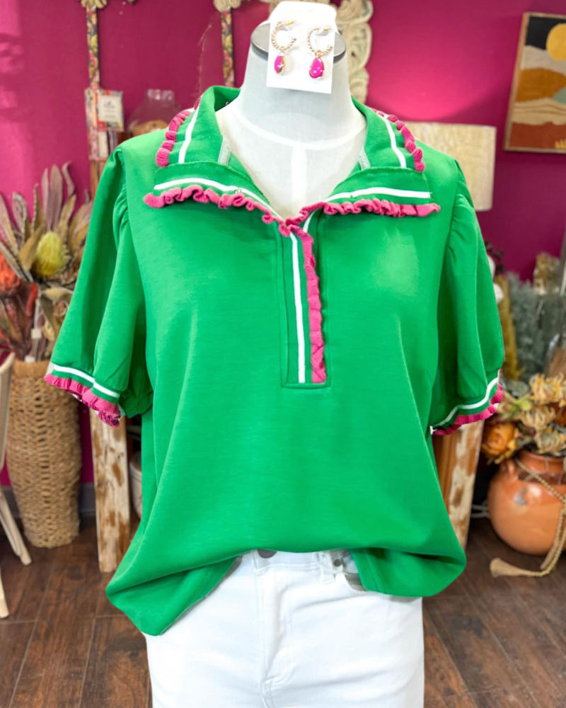 Unique Patchwork Stripe Trim Top