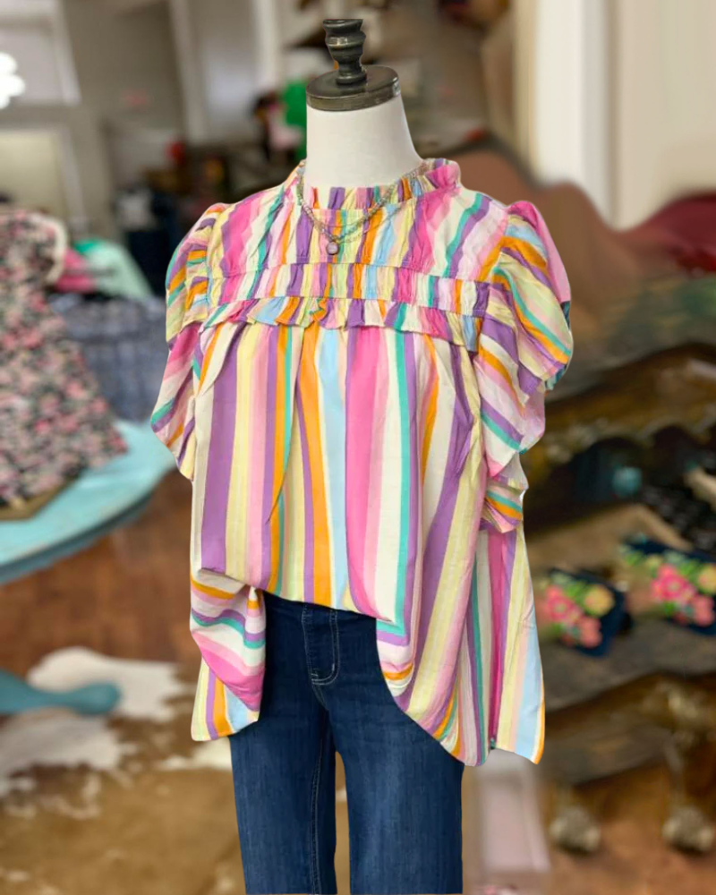 Rainbow Striped Ruffled Top