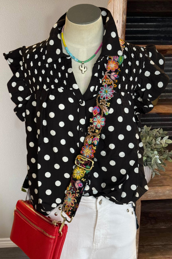 Ruffled Polka Dot Pleated Top