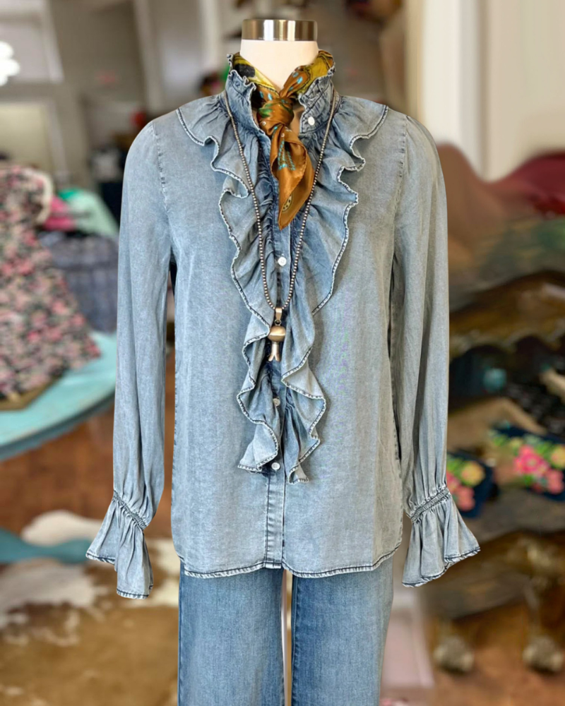 Ruffle Tencel Denim Shirt