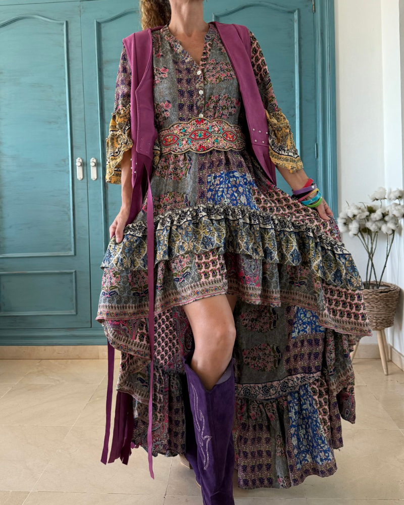 Bohemian Ruffled V-Neck Dress