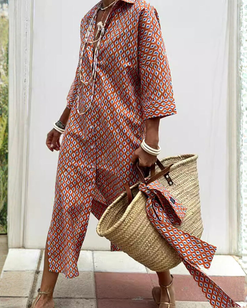 Striped Stand Collar Shirt Dress