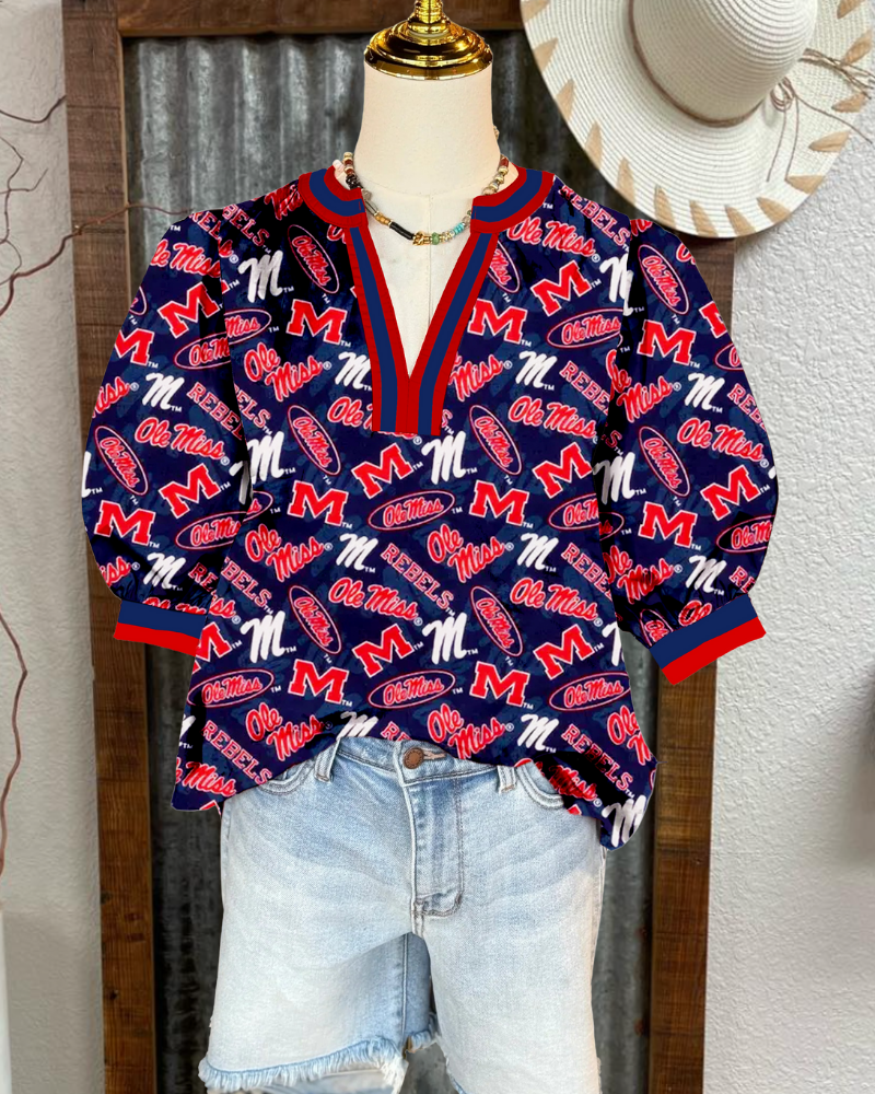 Ole Miss Rebels Puff Sleeve Satin Top