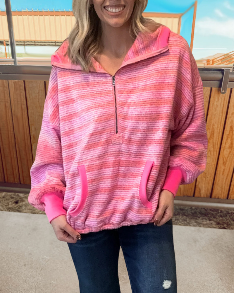 Striped Woolen Half-Zip Hoodie