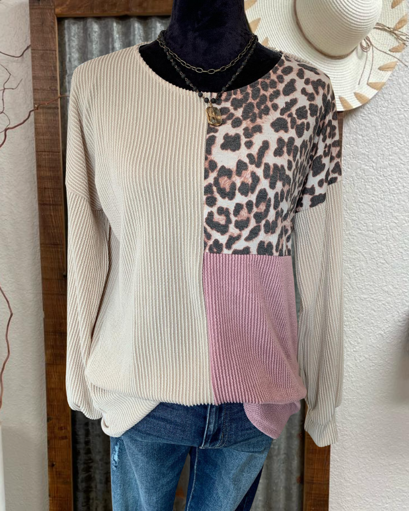 Fun Leopard Patchwork Knit Top