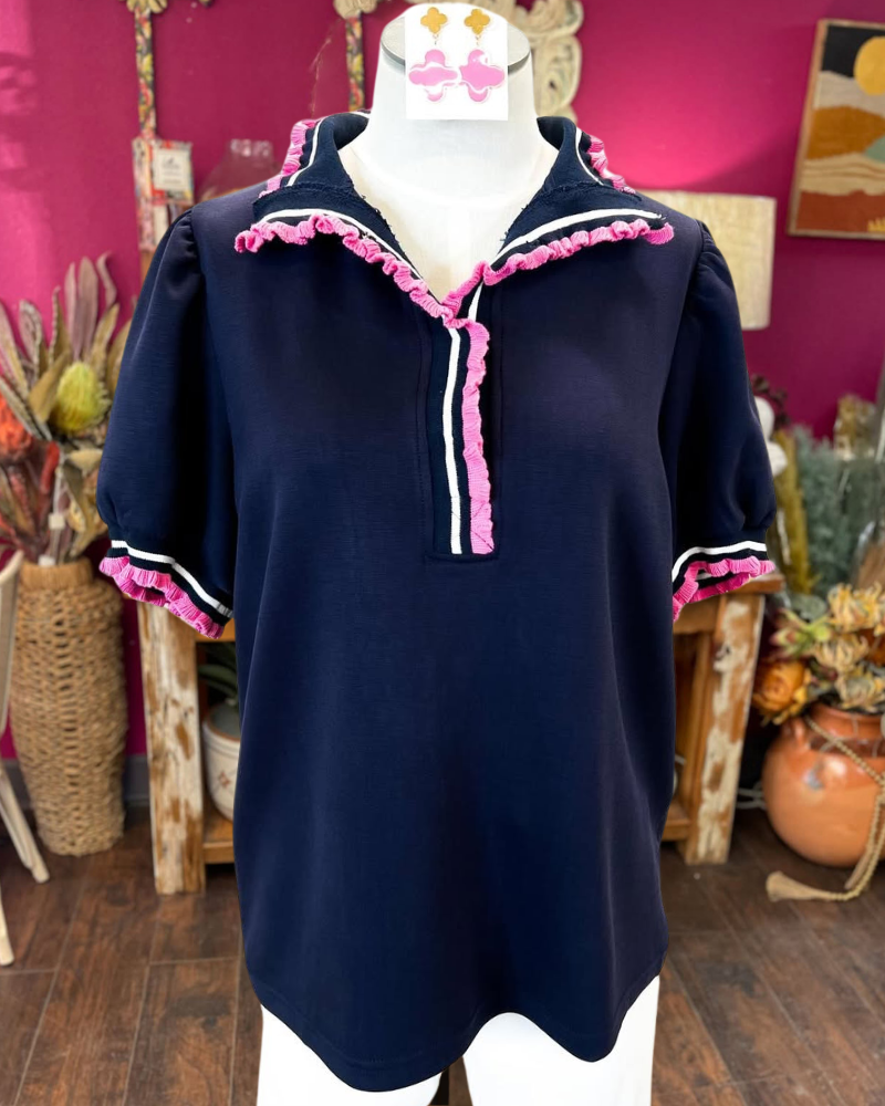 Unique Patchwork Stripe Trim Top