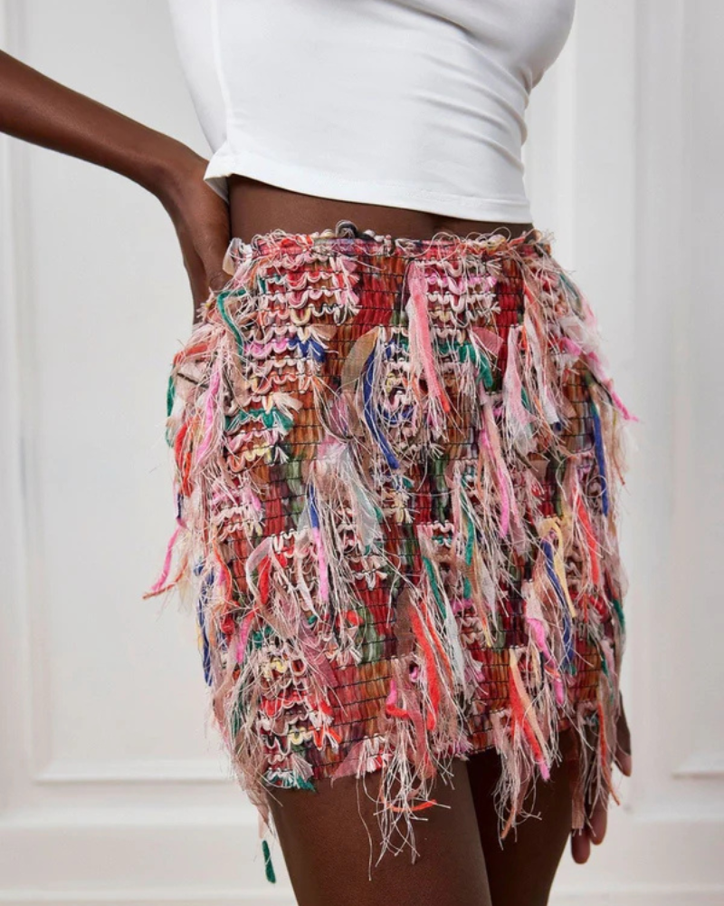 Chic Fringe Short Skirt