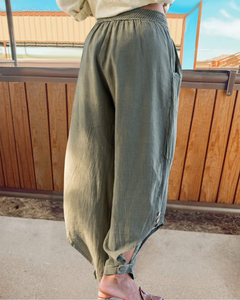 Chic Waffle Patchwork Cotton Pants
