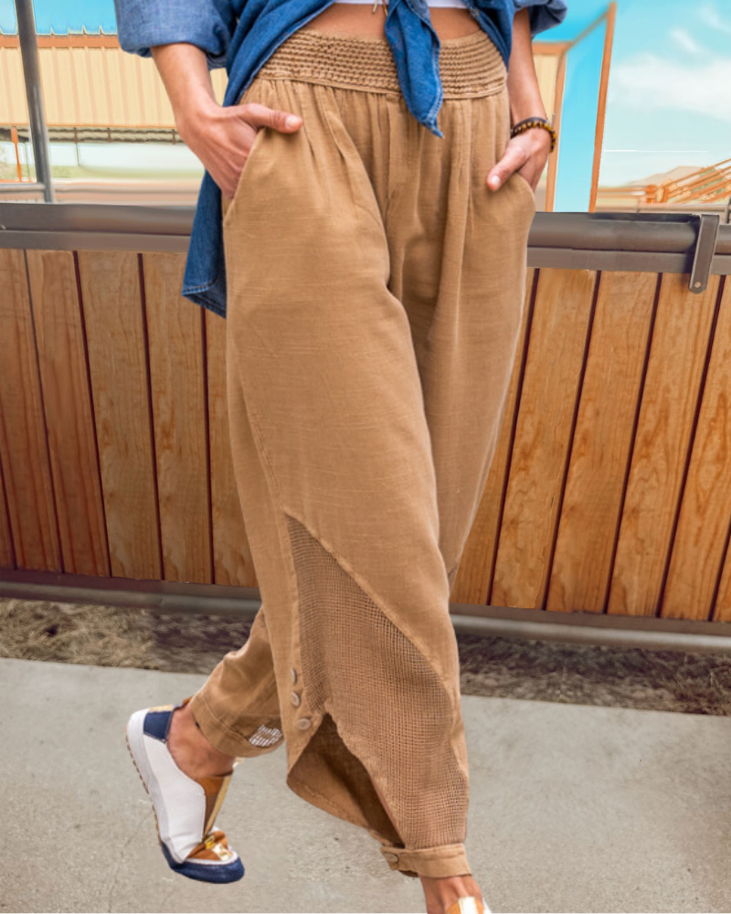 Chic Waffle Patchwork Cotton Pants