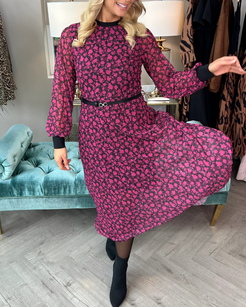 Floral Crew Neck Midi Dress