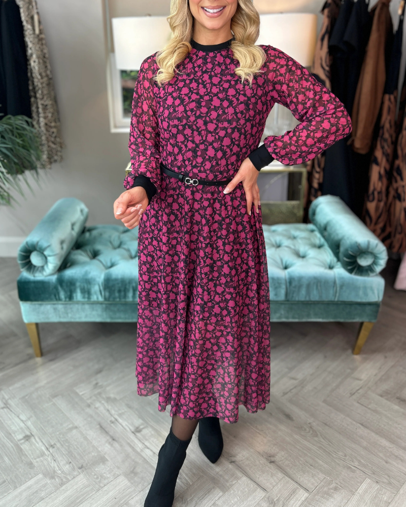 Floral Crew Neck Midi Dress