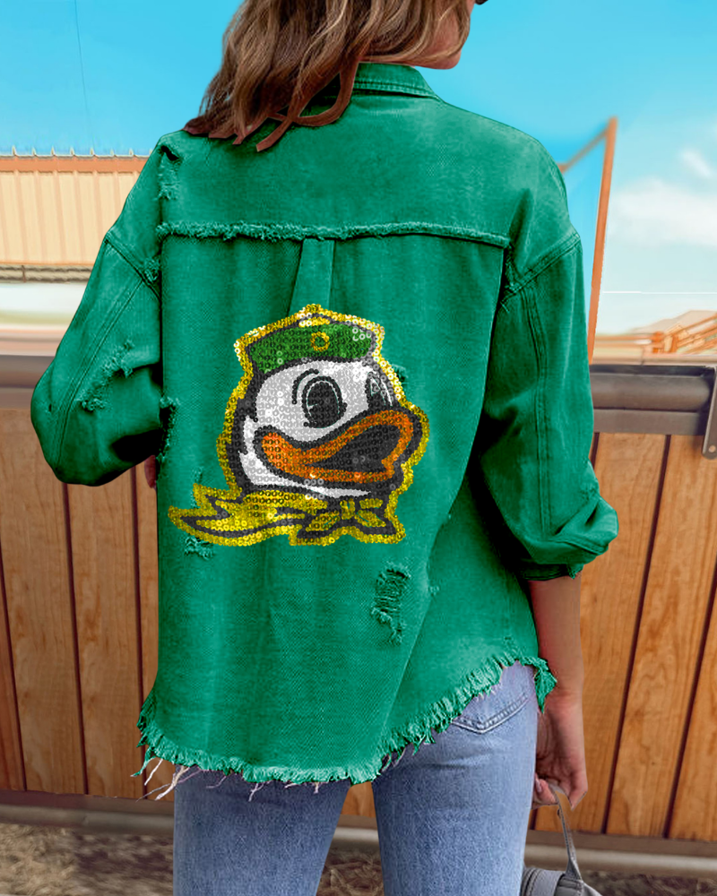 Oregon Ducks Sequined Raw-edge Shirt