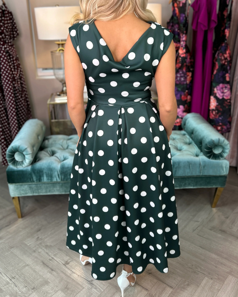 Polka Dot Pleated Midi Dress