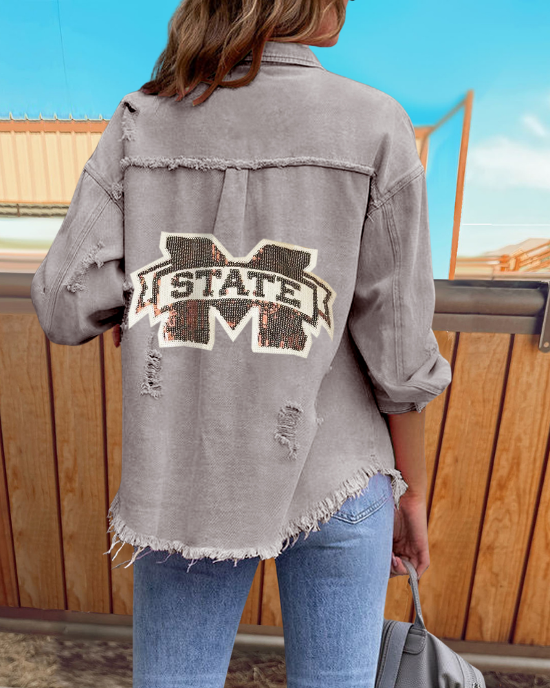 MSU State Sequined Raw-edge Shirt