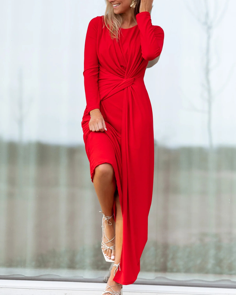 Slim Knotted Crewneck Maxi Dress