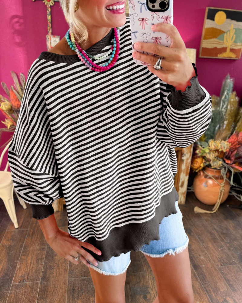 Cozy Striped Oversized Sweatshirt