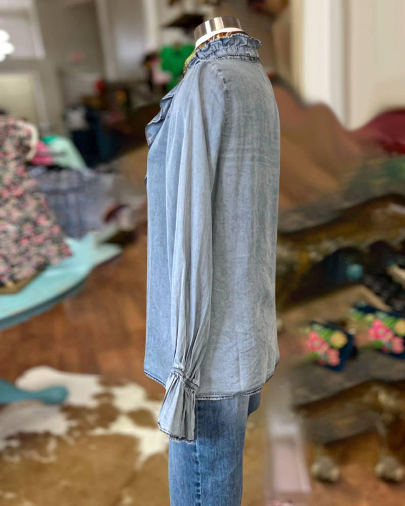 Ruffle Tencel Denim Shirt