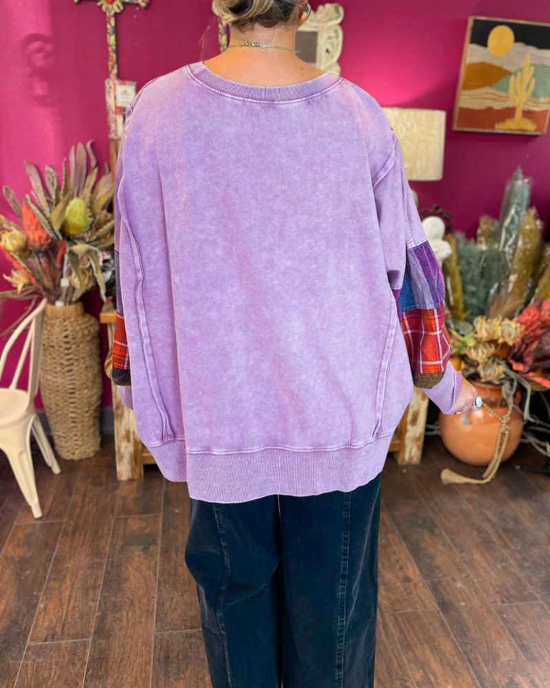 Plaid Patchwork Sleeve Pullover