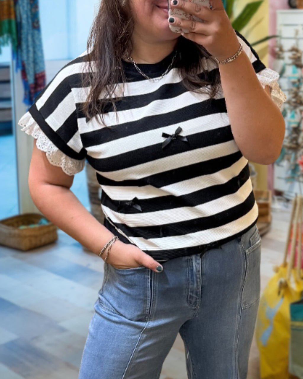 Bow Detail Striped Top