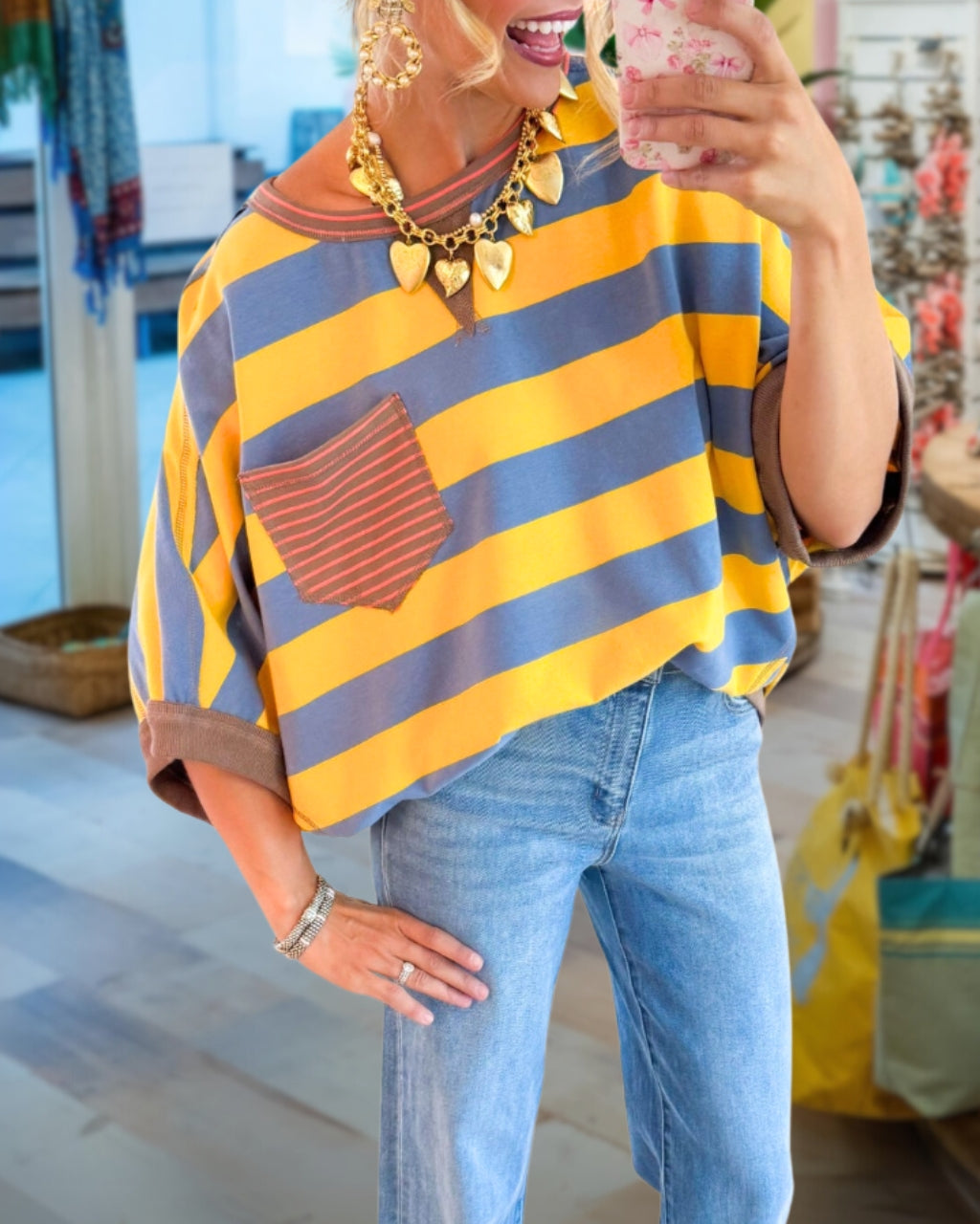 Stripe Pocket Relaxed Tee
