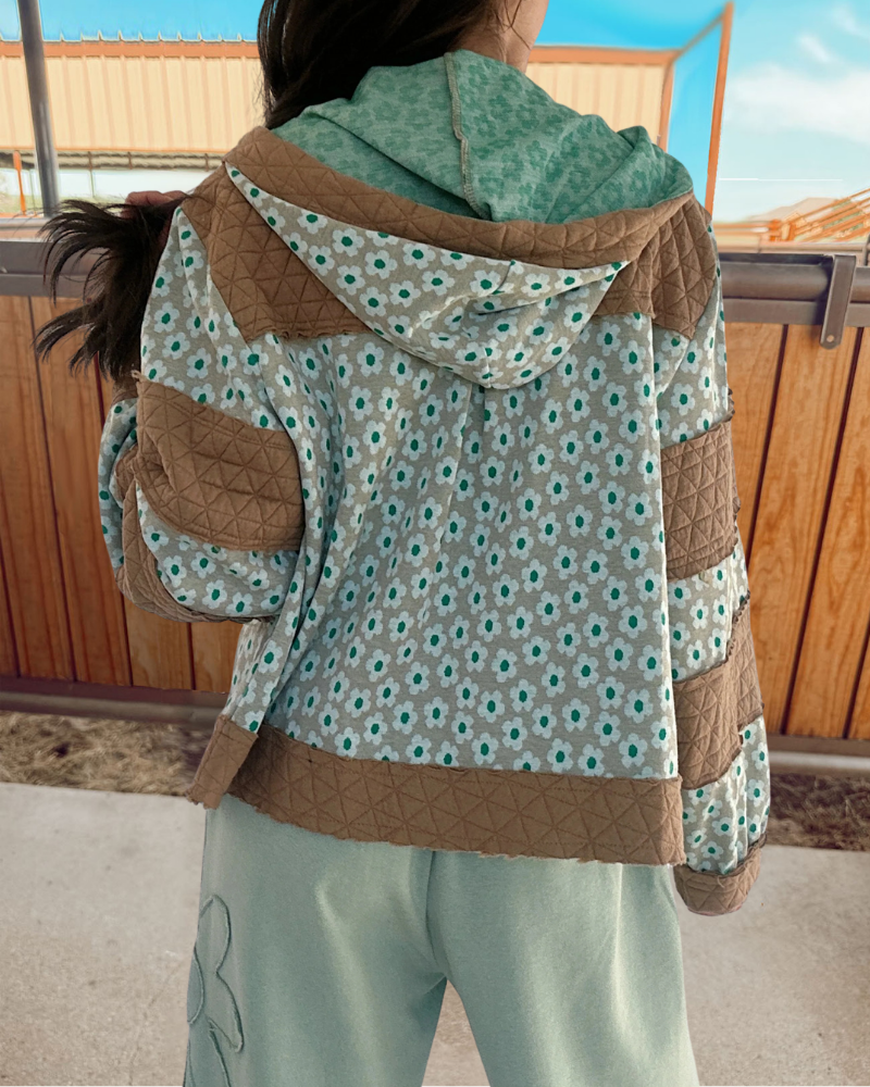 Floral Zip-Up Hooded Quilted Jacket