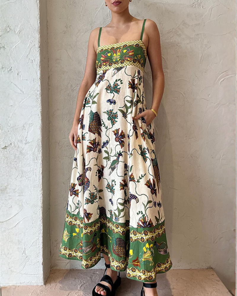 Unique Fun Printed Linen Slip Dress