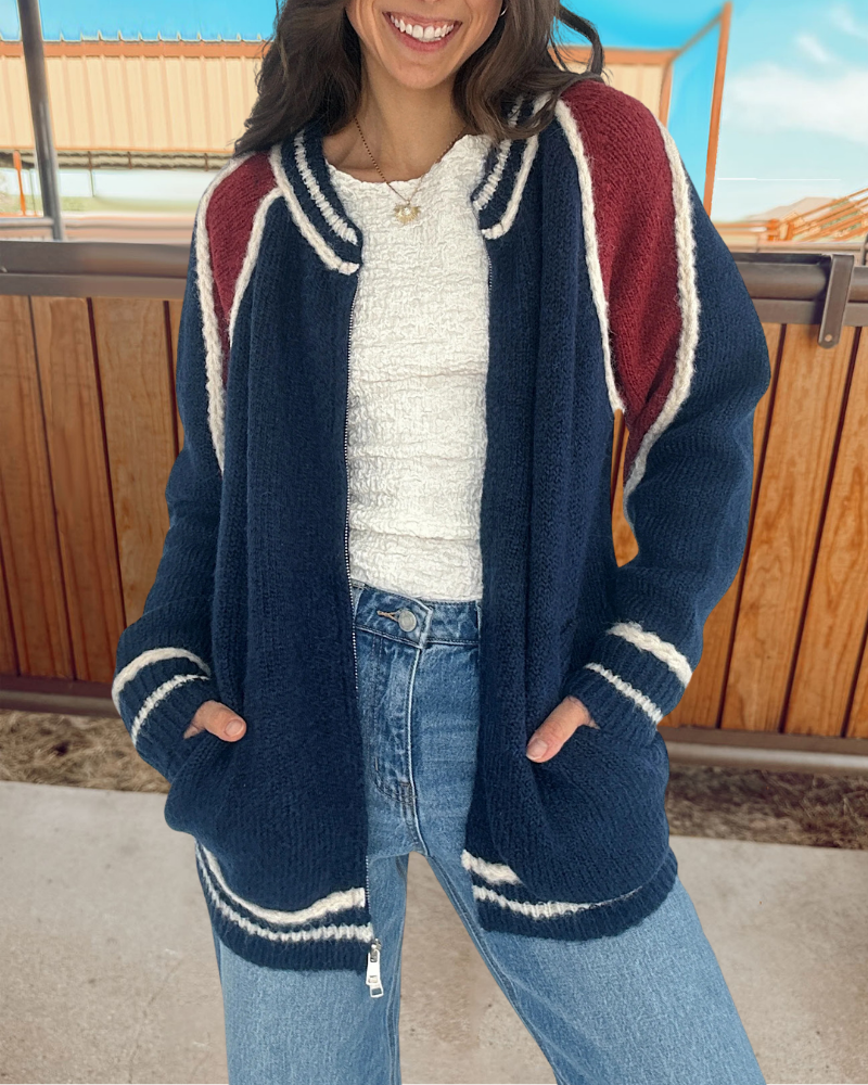 Simple Colorblock Zipper Sweater