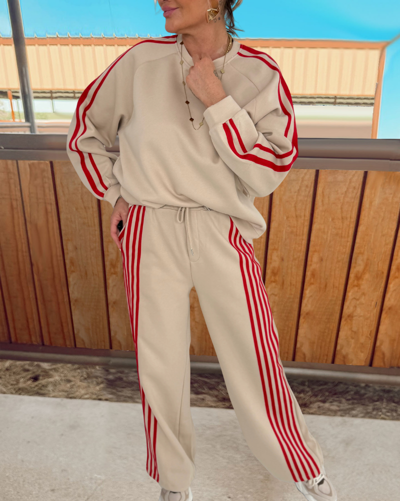 Casual Sports Style Striped Set