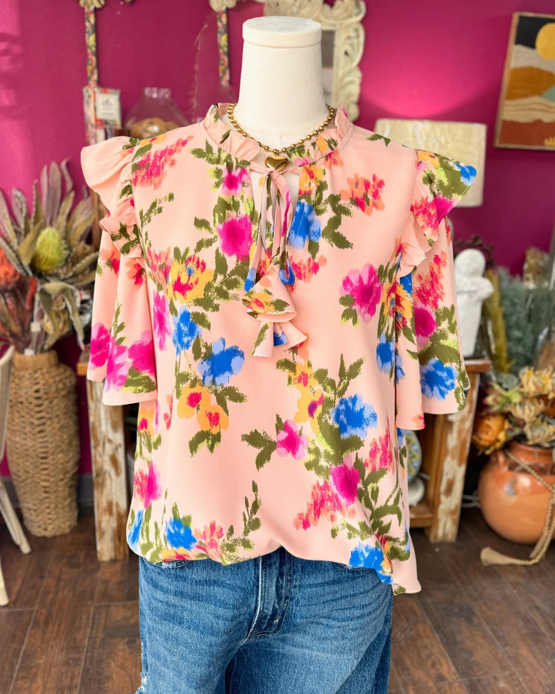 Glamour Painted Floral Tie Top