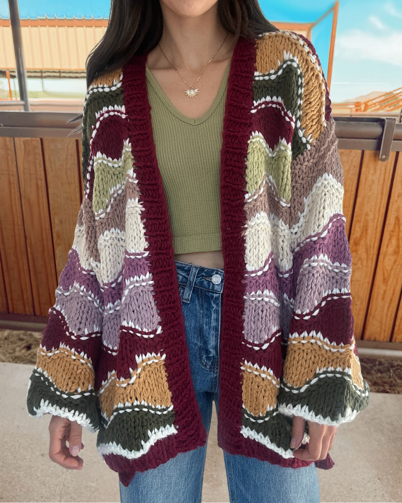 Colorblock Chunky Knit Cardigan Sweater
