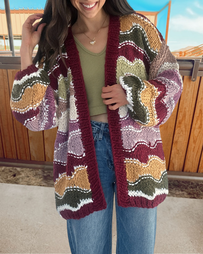 Colorblock Chunky Knit Cardigan Sweater